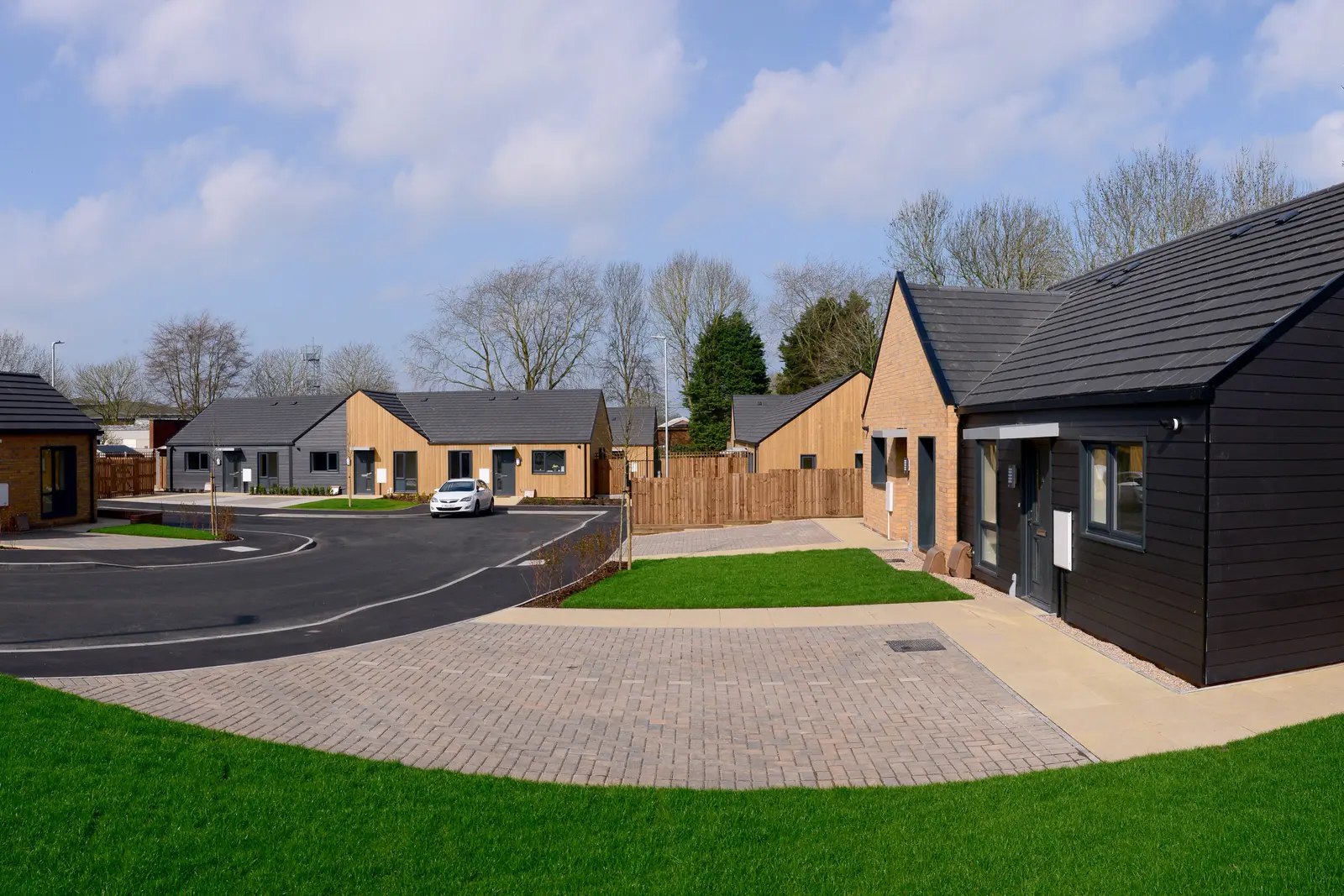 A cul-de-sac of newly-built bungalows
